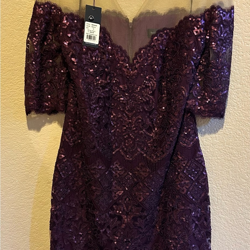 Tadashi Shoji Purple Sequin Off-Shoulder Bodycon Dress